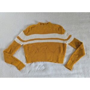 Lottie Moss Women's Striped Mustard Yellow Mock Neck Knit Cropped Sweater Size S